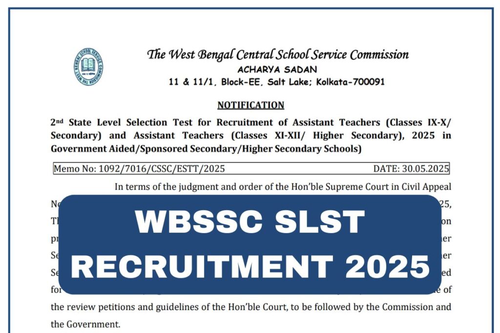 WBSSC SLST Recruitment 2025, Notification, Online Form