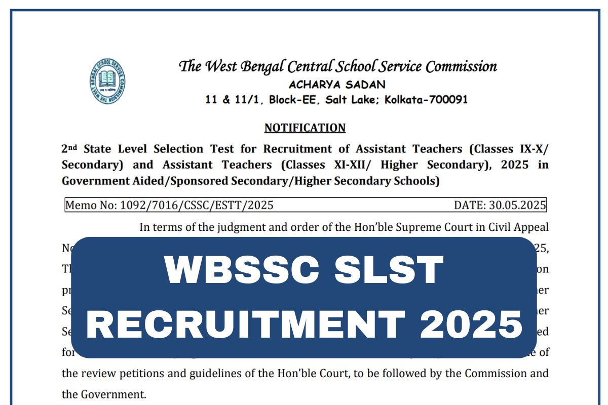WBSSC SLST Recruitment 2025, Notification, Online Form 
